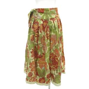 KENZO ラッププリーツスカート 花柄 ミディ丈 ウエストリボン M 赤 レッド 黄 イエロー 緑 グリーン /YJ