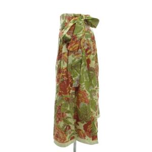 KENZO ラッププリーツスカート 花柄 ミディ丈 ウエストリボン M 赤 レッド 黄 イエロー 緑 グリーン /YJ