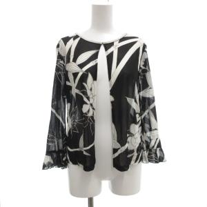 ファッション FASHION シアーカーディガン 羽織 七分袖 花柄 前留 袖フリル M 黒 ブラック
