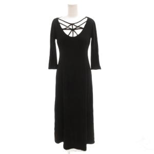ワンピース ドレス ロング マキシ 七分袖 ウール 40 黒 ブラック /FF GY61