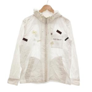 ジャケット パーカー フーディー L 白 ホワイト パッチデザイン ジップアップ 長袖 /NU GY61