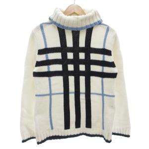 タートルネックニット セーター 長袖 厚手 プルオーバー チェック 3 白 ホワイト 黒 ブラック /GV