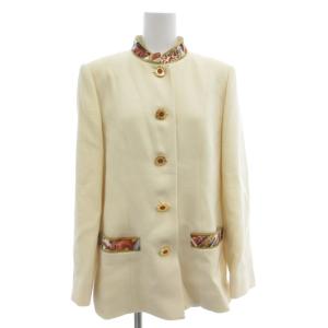 ファッション FASHION ノーカラージャケット スタンドカラー 金ボタン 総柄 ウール 9AR ベージュ