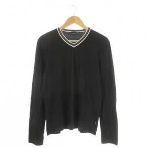 Tシャツ M REGULAR FIT 黒 ブラック Vネック ライン入り 長袖 /CK10 GY61