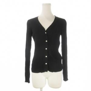 カーディガン 黒 ブラック Vネック 長袖 リブ編み /CK27 GY61