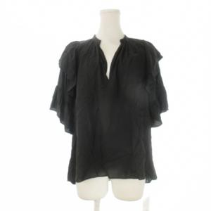 シャツ ブラウス F 黒 ブラック Vネック スキッパー フリル袖 半袖 /CK34 GY61