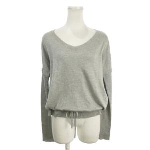 ニットソー 絹 シルク M グレー Vネック 長袖 ドローストリング フェイクレイヤード /MN19 GY61