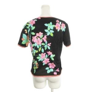 LEONARD カットソー Tシャツ ラウンドネック 半袖 花柄 総柄 S 黒 ブラック /AH18 GY61