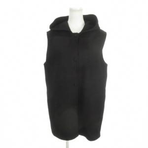 ベスト 前開き フーディー ミドル丈 ウール カシミヤ混 S 黒 ブラック /AH17 GY61