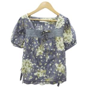 ブラウス カットソー 半袖 紫 花柄 スクエアネック /SY61 GY61