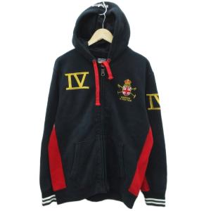 ジャケット パーカー LL 紺 ネイビー ジップアップ エンブレム刺繍 裏起毛 ミドル丈 KK-RL-KS3514