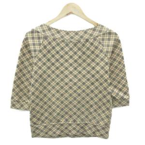 BURBERRY BLUE LABEL カットソー 38 アイボリー ノバチェック柄 ボートネック 七分袖 FA559-159 /YS34 GY61