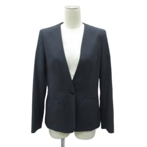 PLST セットアップ 上下 M 紺 ネイビー ノーカラー ジャケット Vネック ミドル丈 パンツ アンクル丈 上