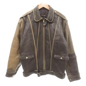 OMS オムス シープレザー ジャケット 2WAY イタリア製 ベルト付き M ブラック ブラウン系 /UO