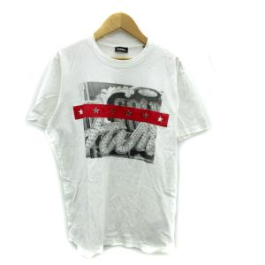 Tシャツ カットソー 半袖 ラウンドネック プリント S 白 ホワイト /SY43 GY61