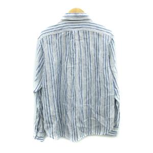 POLO RALPH LAUREN カジュアルシャツ 長袖 ストライプ柄 リネン 麻 XXS 白 ホワイト 青 ブルー /SY46 GY61