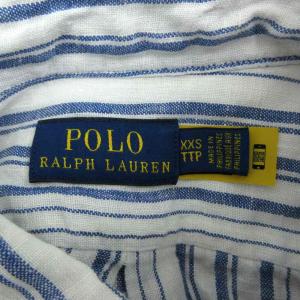 POLO RALPH LAUREN カジュアルシャツ 長袖 ストライプ柄 リネン 麻 XXS 白 ホワイト 青 ブルー /SY46 GY61