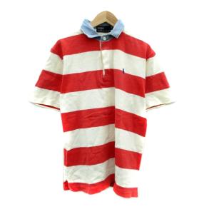 ポロシャツ 半袖 ロゴ刺繍 ボーダー柄 M 赤 レッド 白 ホワイト /SY11 GY61