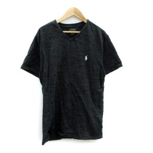 Tシャツ カットソー 半袖 Vネック ロゴ刺繍 M チャコールグレー /SY14 GY61