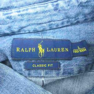 RALPH LAUREN デニムシャツ 長袖 ボタンダウンカラー L ブルー ロゴ刺繍 /SY46 GY61