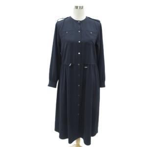シャツワンピース ロング丈 長袖 38 M 紺 バンドカラー /SY30 GY61