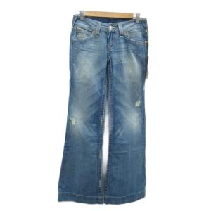 CANDICE デニムパンツ ジーンズ ロング丈 ブーツカット 28 ブルー ウォッシュ加工 /SY34