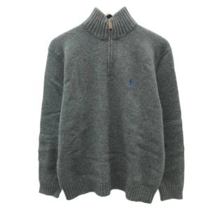 ニット セーター ウール L チャコールグレー ハーフジップ ロゴ刺繍 長袖 /HO45 GY61