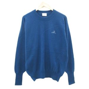 ニット セーター カシミヤ L 紺 ネイビー 無地 クルーネック 長袖 ロゴ刺繍 /HO46 GY61