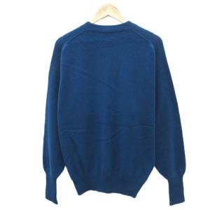 dunhill ニット セーター カシミヤ L 紺 ネイビー 無地 クルーネック 長袖 ロゴ刺繍 /HO46 GY61
