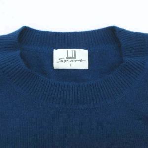 dunhill ニット セーター カシミヤ L 紺 ネイビー 無地 クルーネック 長袖 ロゴ刺繍 /HO46 GY61