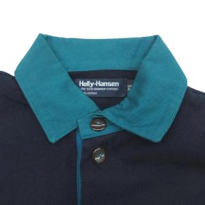 HELLY HANSEN カットソー ポロカラー 長袖 XS 紺 ネイビー 青緑 ブルーグリーン /HO47 GY61