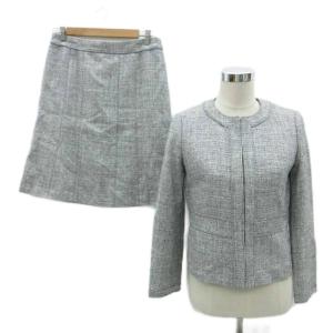 フォーマル セットアップ 上下 ノーカラージャケット ミドル丈 フレアスカート ひざ丈 42 グレー JK.WO.IS.1002