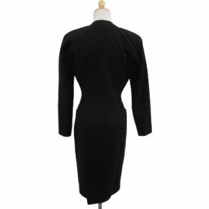 courreges ノーカラーコート 9AR 黒 ブラック 無地 リボン付き ロング丈 /YS1 GY61