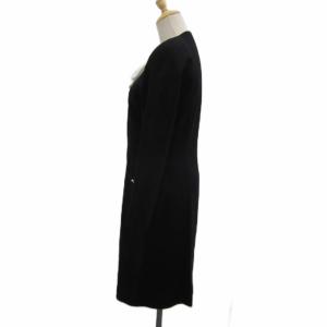 courreges ノーカラーコート 9AR 黒 ブラック 無地 リボン付き ロング丈 /YS1 GY61