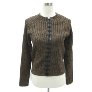 ニットジャケット ミドル丈 1 茶色 ブラウン ラウンドネック ダブルジップ /HO23 GY61