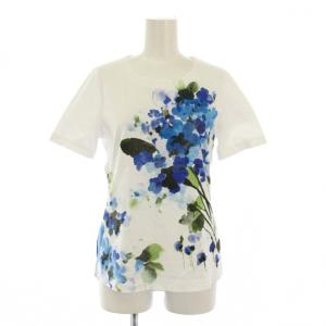 Tシャツ 花柄 半袖 クルーネック プリント 38 白 ホワイト 青 ブルー /BB GY61