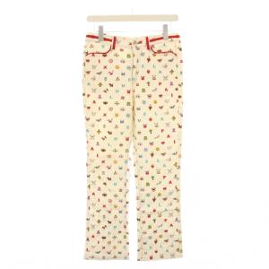 スラックスパンツストレート ジップフライ ストレッチ 総柄 M アイボリー /BB GY61