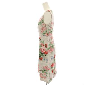 LAURA ASHLEY ワンピース 7 グレー 赤 レッド 水色 ライトブルー 花柄 プリント ノースリーブ ひざ丈 /HN GY61