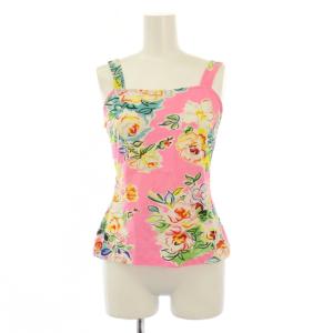 タンクトップ スクエアネック ショート丈 ストレッチ 花柄 38 ピンク /BB GY61