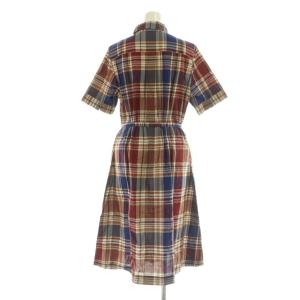 KEITH チェックシャツワンピース ロング 半袖 ベルト付 40 レッド /MY OS GY58