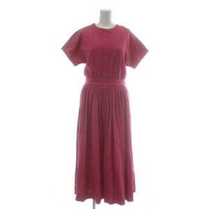 ワンピース 半袖 ラグランスリーブ ギャザー ロング 36 ピンク /XZ GY61