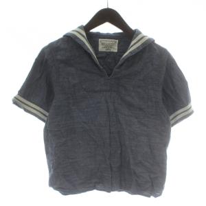 シャツ ブラウス 麻 リネン混 半袖 デニム セーラー襟 Vネック インディゴ 紺 ネイビー /XZ GY61