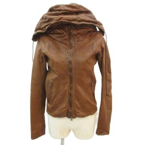 レザージャケット 革ジャン ゴートレザー F ライトブラウン スタンドカラー フード付き 2way ジップアップ