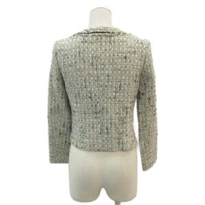 ANAYI  ノーカラージャケット 36 黒 ブラック チェック柄 ツイード ラウンドネック ショート丈 /YS41