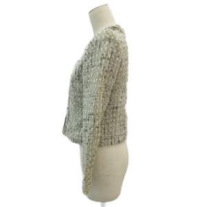 ANAYI  ノーカラージャケット 36 黒 ブラック チェック柄 ツイード ラウンドネック ショート丈 /YS41