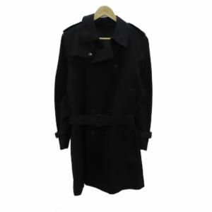 トレンチコート スプリングコート ロング丈 46 黒 ブラック ダブルボタン ベルト付き /HO4 GY58