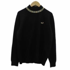 ニット セーター ハイネック カシミヤ L 黒 ブラック 長袖 刺繍 /HO9 GY58