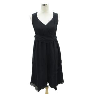 ワンピース ロング丈 40 黒 ブラック ノースリーブ Vネック アシンメトリー /HO49 GY58
