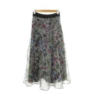 オーガンジースカート フレア グレー 刺繍 ボタニカル柄 ロング丈 シアー素材 /AH19 GY58