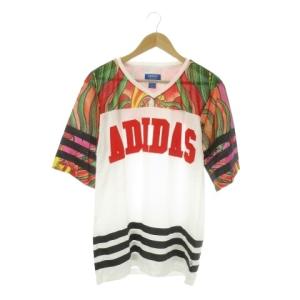 × リタオラ RITAORA Tシャツ M 白 ホワイト マルチカラー Vネック ロゴ 半袖 総柄 /AO29